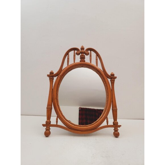 Vintage Wood Tabletop Vanity Mirror | Oval Makeup Mirror, Handmade Mirror, - Picture 10 of 10